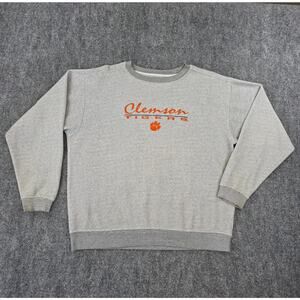 Clemson Tigers Sweatshirt Mens Large Gray Pro Edge Waffle Knit Crewneck VTG